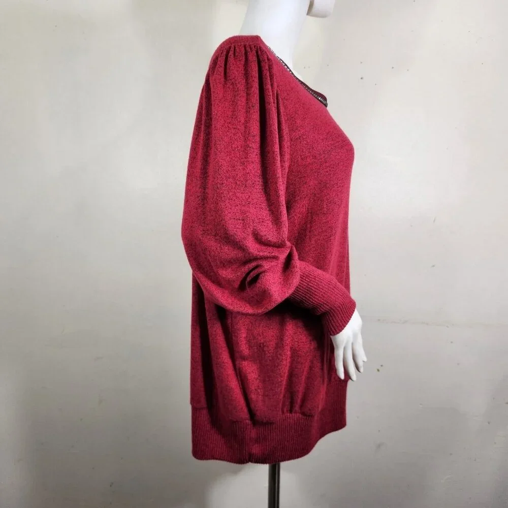 I.N.Studio Womens Size 2 X Red Lightweight Sweater Plus SideTie and Neck -23 - Picture 2 of 11